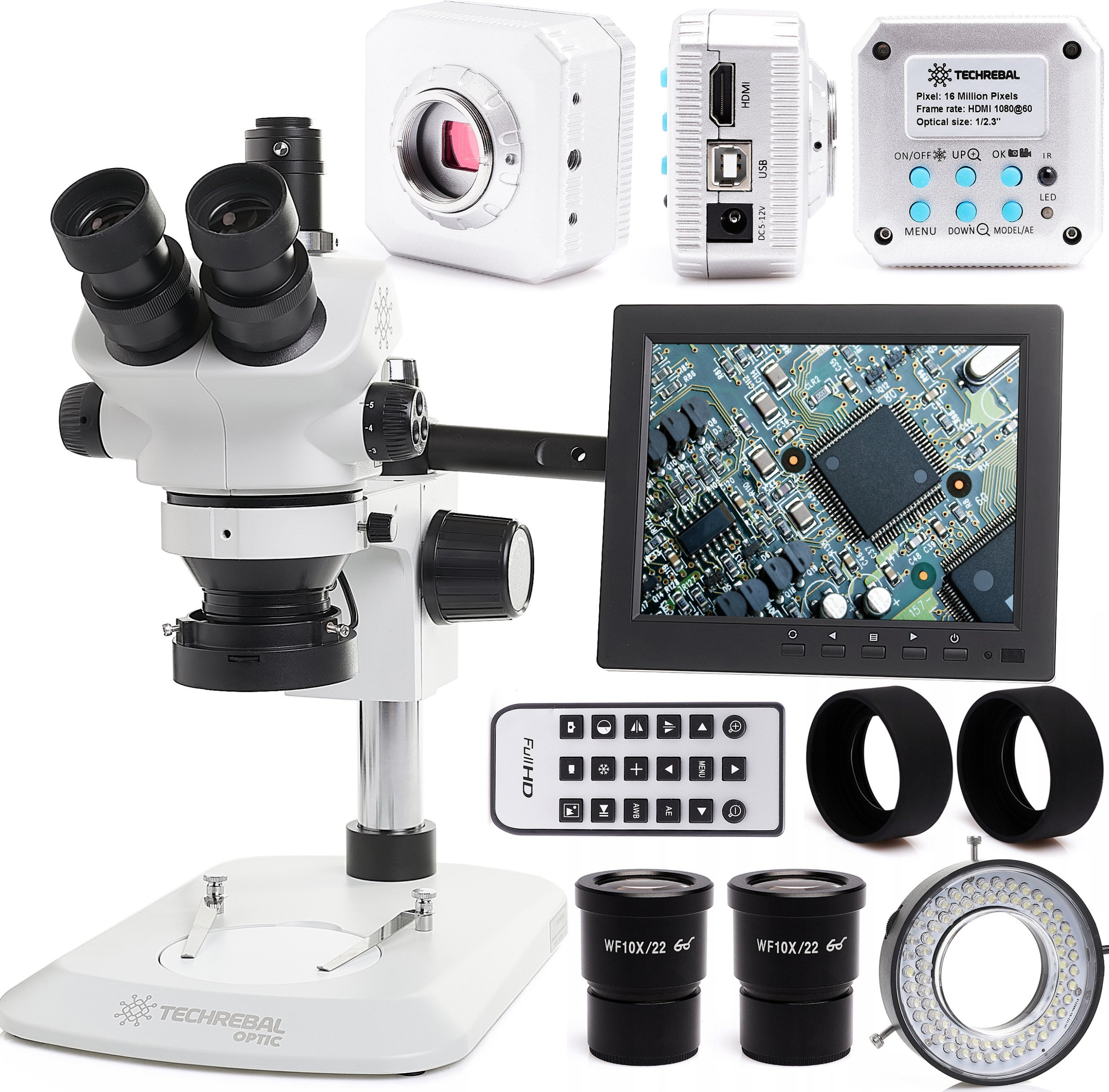 Mikroskop Techrebal Mikroskop stereoskopowy trinokularowy Techrebal 10XT Full zestaw z kamera Silver Jet
