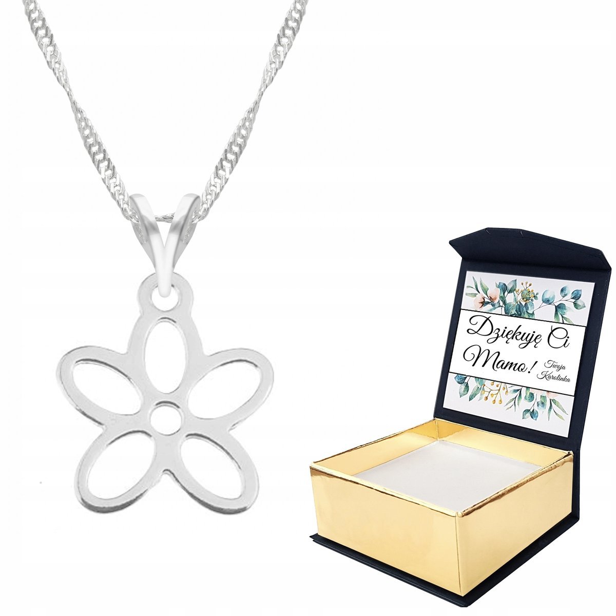 Naszyjnik srebrny Kwiat Kwiatek + WŁASNY NADRUK