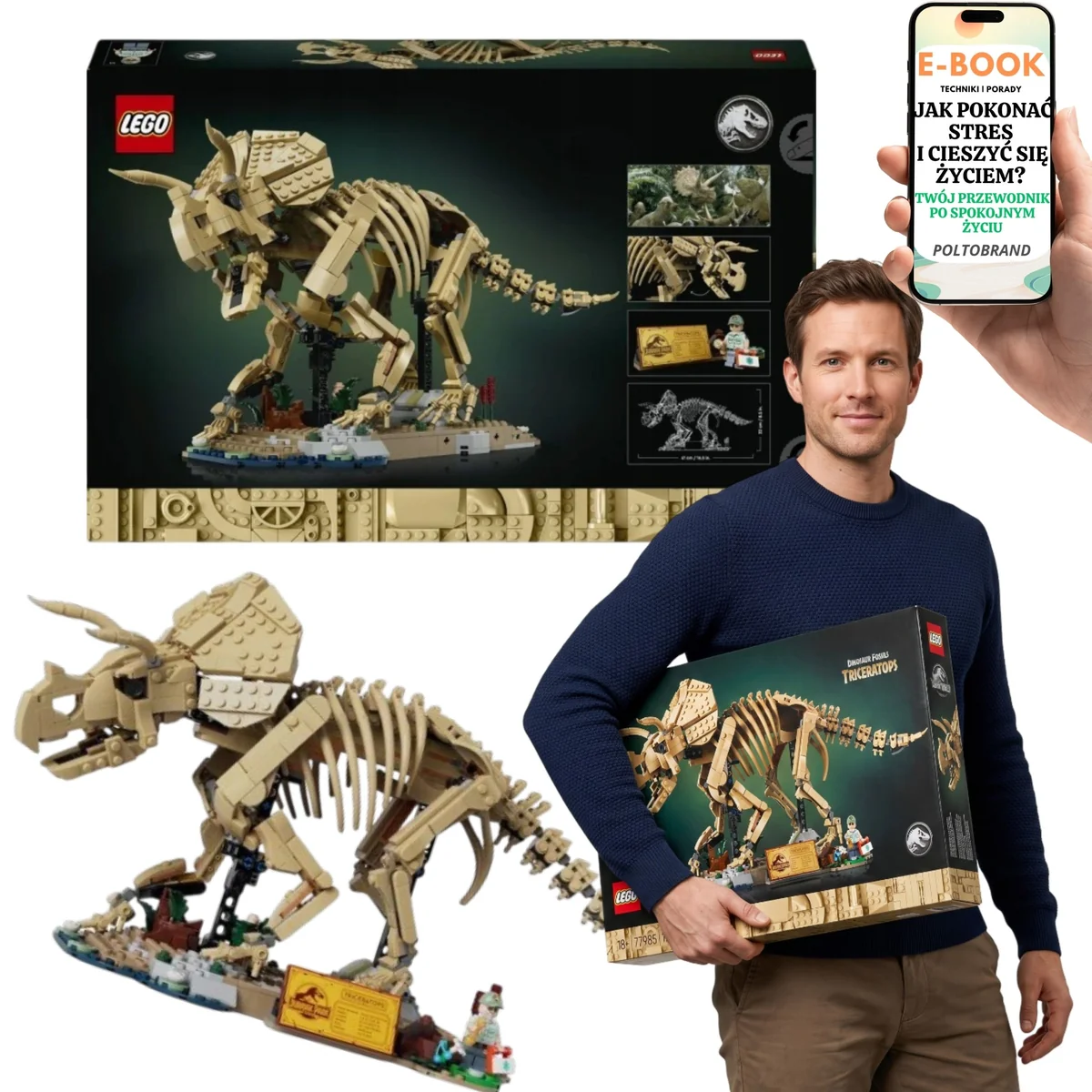 LEGO Triceratops 77985 Szkielety Dinozaurów Zestaw Dla Dorosłych Fanów Jurassic Park
