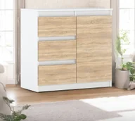 Komody - Komoda Biała Drewniana Nowoczesna Do Sypialni 80cm 3 Szuflady Dąb Sonoma - miniaturka - grafika 1