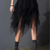 Spódnice - TEMU Elegancka spódnica z tulowym pasem Wielosezonowa, wszechstronna spódnica z siatką Jednokolorowa, luźna, z warstwowym wzorem Idealna na - miniaturka - grafika 1