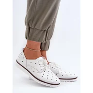 Półbuty damskie - S.Barski Skórzane półbuty damskie White białe - miniaturka - grafika 1