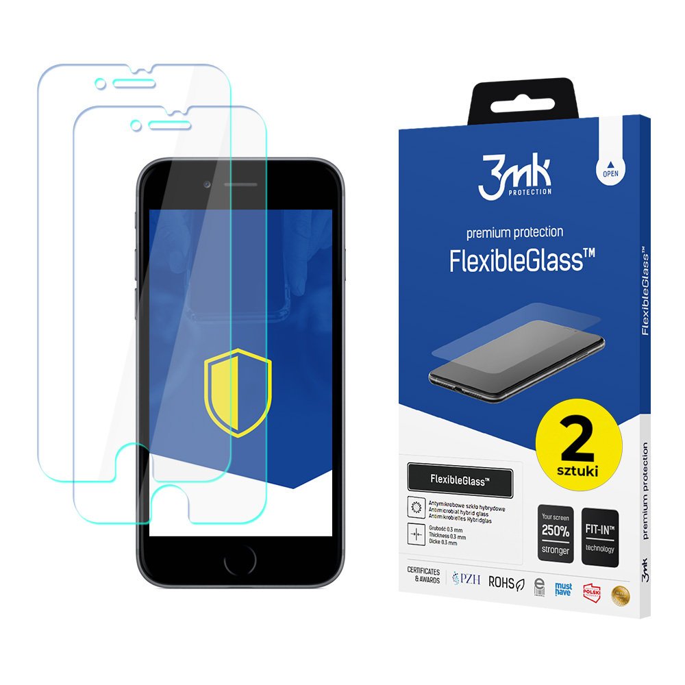 2x Szkło hybrydowe na ekran do iPhone 7/8/SE 2020/2022 - 3mk FlexibleGlass