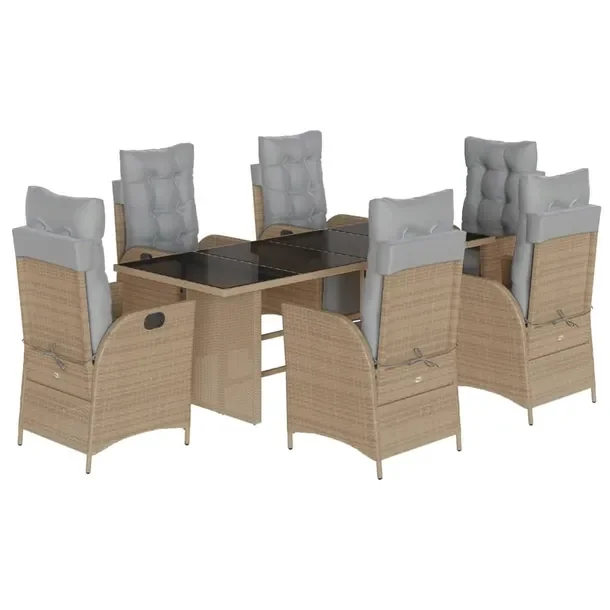 Zestaw mebli ogrodowych beżowy, rattan PE, stół 190x80x74 cm, krzesła 5