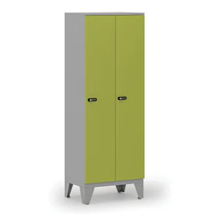 Drewniana szafa ubraniowa, obniżona, 2-drzwiowa, 1660 x 600 x 400 mm, zamek mechaniczny z kodem, szary/zielony - Szafki BHP - miniaturka - grafika 1