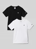 Koszulki dla chłopców - T-shirt z nadrukiem z logo w zestawie 2 szt. - miniaturka - grafika 1