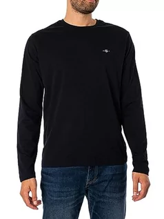 Koszulki męskie - GANT Męski t-shirt REG Shield LS, czarny, standardowy, czarny, XXL - grafika 1