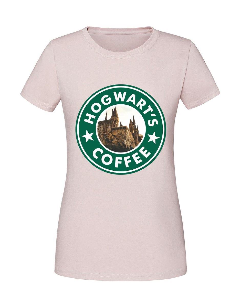 Damska koszulka z nadrukiem - hogwart_s coffee Pudrowy Róż S
