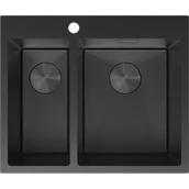 Zlewozmywaki - Mexen Flexo zlewozmywak stalowy 1,5-komorowy 610 x 510 mm, czarny HC - 6446611500-70HC - miniaturka - grafika 1