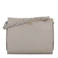 Torebki damskie - Damska torebka ze skóry z plecioną rączką jasny szary - miniaturka - grafika 1