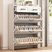 Szafki na buty - Szafka na buty Merax z 6 przegrodami i 2 szufladami, szafka na buty z 3 klapami, stojak na buty w stylu wiejskim, 80x23,5x120cm, biały - miniaturka - grafika 1