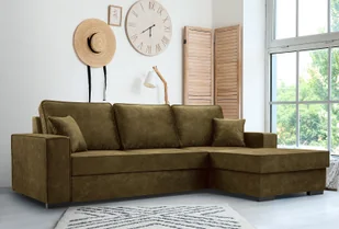 Sofa rozkładana z miejscem do przechowywania i funkcją spania - Sofa z automatycznym mechanizmem jezdnym, tkanina welurowa, narożnik tapicerowany, tkanina palladium, wytrzymała i wygodna 223 x 160 cm zielony - Sofy i kanapy - miniaturka - grafika 1