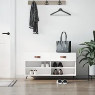 Wieszaki i stojaki - vidaXL Ławka z miejscem na buty, wysoki połysk, biała, 102x35x55 cm - miniaturka - grafika 1
