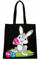 Torby i wózki na zakupy - TORBA CZARNA NA RAMIĘ ŚWIĄTECZNA WIELKANOC ZAJĄC - miniaturka - grafika 1