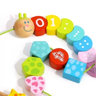 Tooky Toy TOOKY TOY Drewniana Sznurowana Gąsienica Do Nawlekania Zręcznościowa TY875 - Zabawki zręcznościowe - miniaturka - grafika 1
