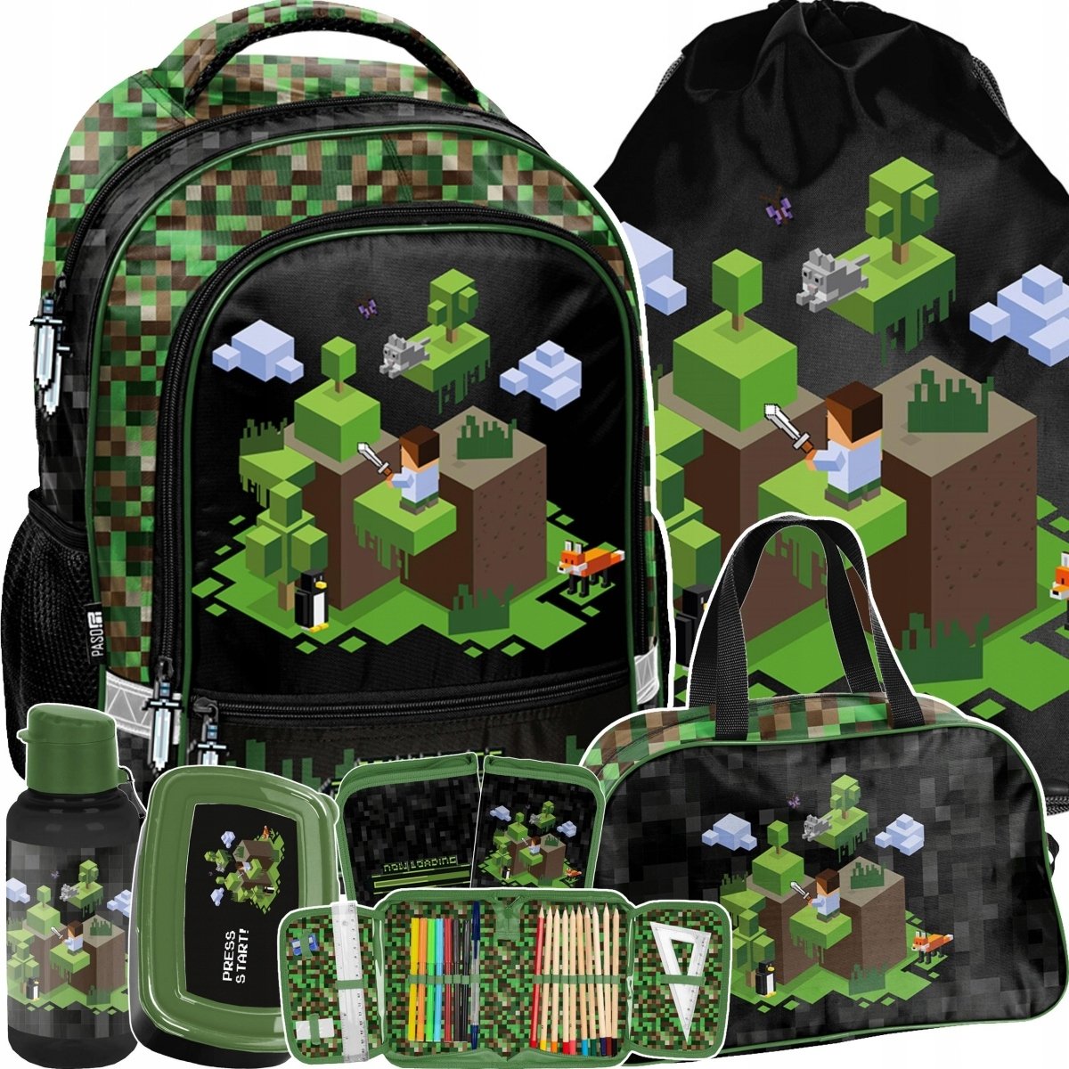 Plecak Minecraft Szkolny Zestaw 6w1 Gaming Gra Gry Do 1 Klasy Dla Chłopaka