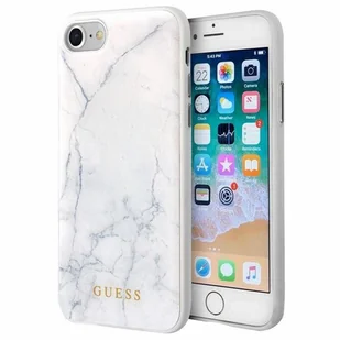 Guess Marble Tempered Glass Hardcase - Etui iPhone 8 / 7 biały - Etui i futerały do telefonów - miniaturka - grafika 1