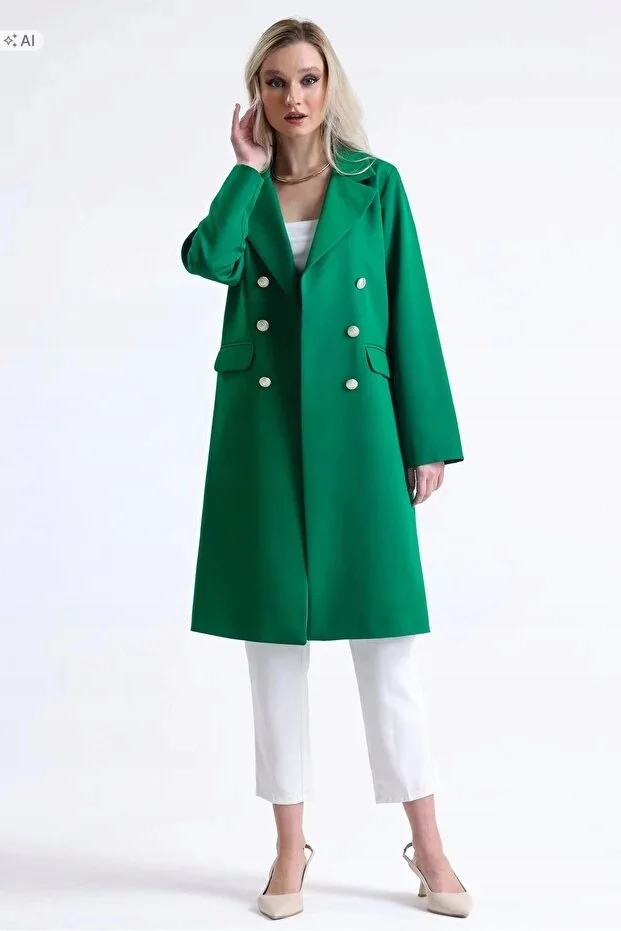 ZIELONY PŁASZCZ DWURZĘDOWY ELEGANCKI O WYGODNYM FASONIE XL 5IA