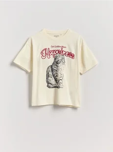Reserved - T-shirt z haftowanym napisem - złamana biel - Koszulki dla dziewczynek - miniaturka - grafika 1
