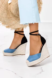 Sandały damskie - Niebieskie sandały espadryle na koturnie Casu N19-513 - grafika 1