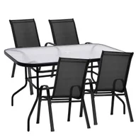 Meble ogrodowe - Zestaw mebli ogrodowych dla 4 osób, stół ze szkłem hartowanym 4 krzesła, metalowe, czarne - miniaturka - grafika 1