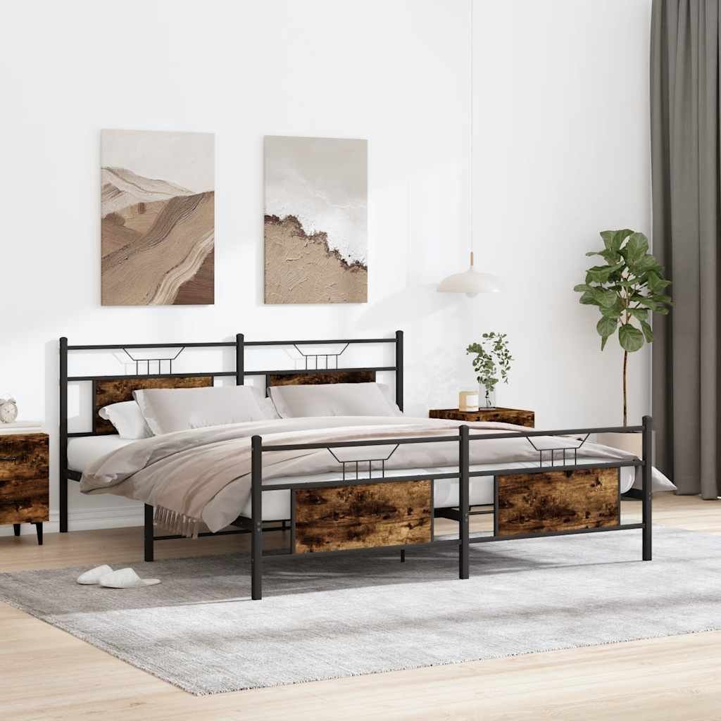 vidaXL Metalowa rama łóżka, bez materaca, przydymiony dąb, 160x200 cm