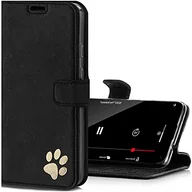 Portfele - SURAZO Etui na telefon komórkowy iPhone 12 – Premium RFID etui ochronne z motywem łapy – czarne zamszowe etui z klapką, portfel case z funkcją stojaka, ręczne wykonanie w Europie, do Apple iPhone - miniaturka - grafika 1