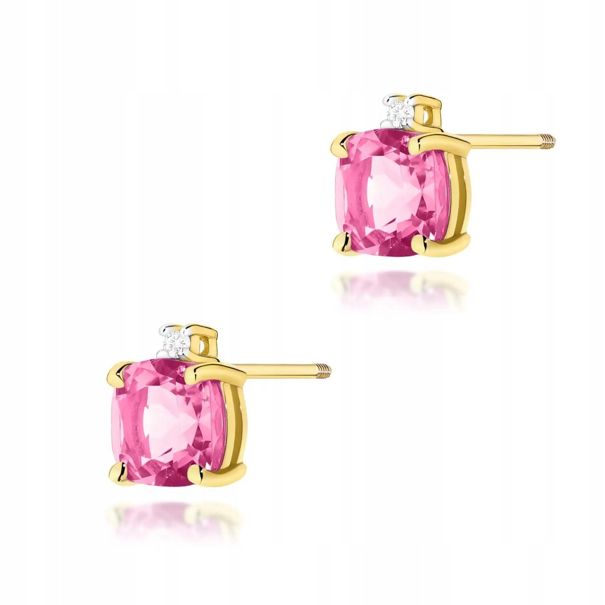Kobiece złote kolczyki 585 sztyfty zakręcane topaz różowy 1,10ct na prezent