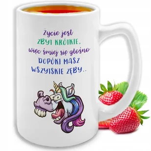 KUBEK Duży ŻYCIE JEST ZBYT KRÓTKIE Biały Ceramiczny Prezent TOP100 WZORY - Kubki - miniaturka - grafika 1
