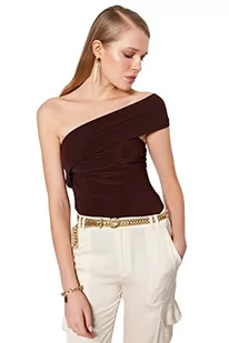 Trendyol Damskie body z dzianiny jednokolorowe, Ciemny brąz, XL - Body - miniaturka - grafika 1