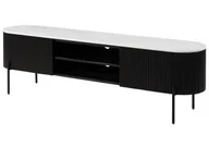 Szafki RTV - BARCELONA Szafka RTV #111 Mango czarna lakierowana + Marmur biały 180x36x51 cm - miniaturka - grafika 1