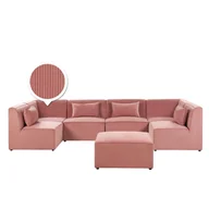Sofy i kanapy - Beliani Sofa modułowa 6-osobowa z otomaną sztruksowa różowa LEMVIG 243509 - miniaturka - grafika 1