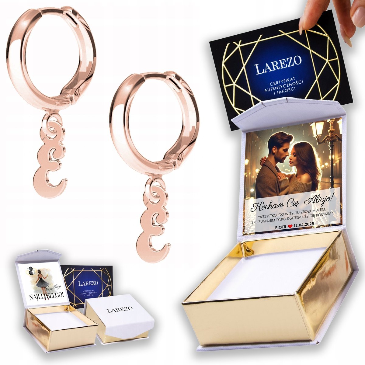 Kolczyki Pozłacane 925 Litery Literki Inicjały Blaszki z Literkami E NADRUK