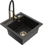 Zlewozmywaki z baterią - Mexen Vito zlewozmywak granitowy 1-komorowy z baterią kuchenną Aster, czarny/złoty metalik- 6503-75-73450-57-G - miniaturka - grafika 1