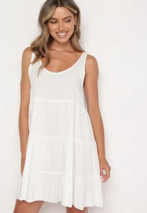Biała Bawełniana Rozkloszowana Sukienka na Ramiączkach z Falbanami Criselles - Sukienki - miniaturka - grafika 1