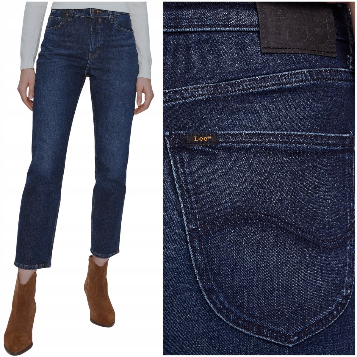 Lee CAROL Dark Used proste wysokie damskie spodnie jeansowe 7/8 W27 L35