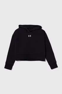 Bluzy dla dziewczynek - Under Armour bluza dziecięca UA Rival Fleece Crop kolor czarny z kapturem z aplikacją - grafika 1