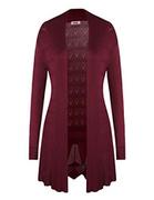 Swetry damskie - Irevial Letni kardigan damski, długi, cienki sweter z lekką przezroczystością, z długim rękawem, czerwone wino, M - miniaturka - grafika 1