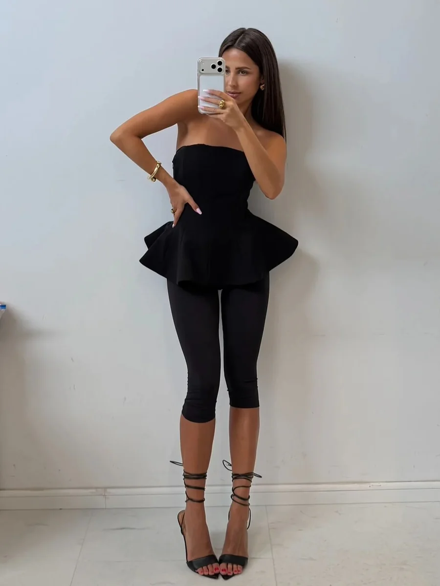 [r. M] Gorset damski EMO top z baskinką elegancki czarny