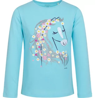 Bluzki dla dziewczynek - T-shirt z długim rękawem dla dziewczynki, z koniem, niebieski, 9-13 lat - grafika 1