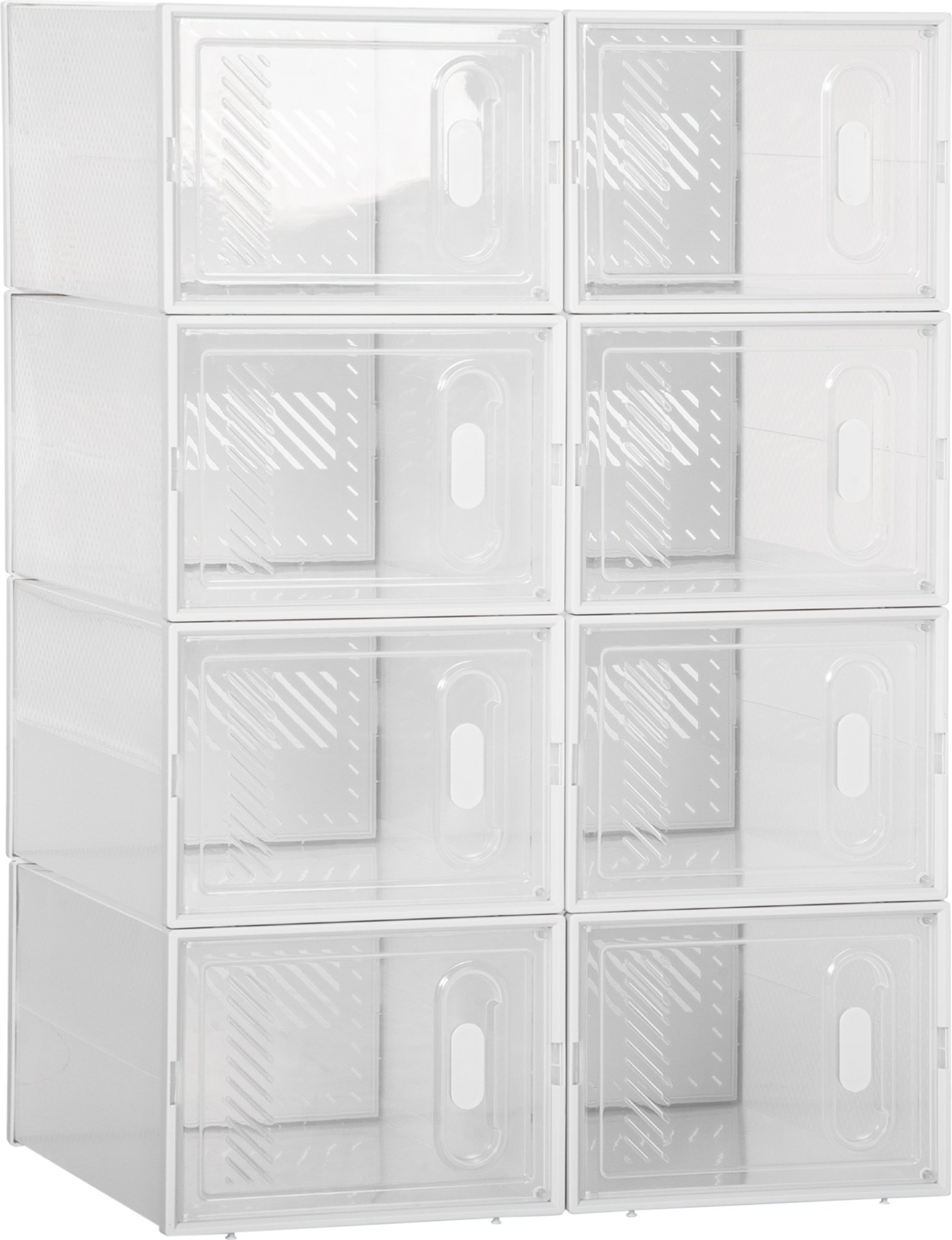 HOMCOM DIY pudełko do przechowywania butów z 8 przegrodami sztaplowany stojak na buty z widocznymi otworami wentylacyjnymi drzwi 8-pak pudełek na buty plastikowe przezroczyste 25 x 35 x 19 cm