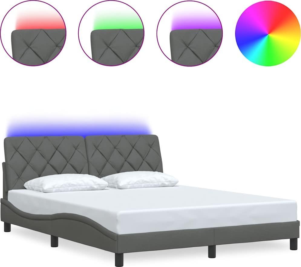 Rama łóżka z LED bez materaca Ciemnoszara 160x200 cm Tkanina