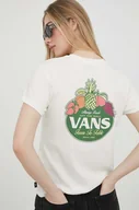 Koszulki sportowe damskie - Vans t-shirt bawełniany kolor beżowy - miniaturka - grafika 1