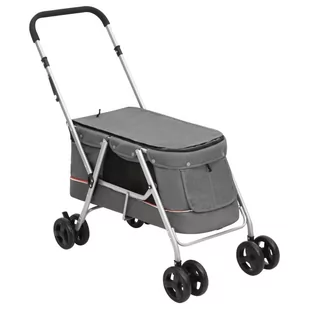Składany wózek dla psa, szary, 100x49x96 cm, lniana tkanina Lumarko! - Sprzęt podróżny i transportery dla psów - miniaturka - grafika 1