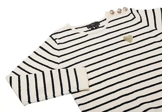 Swetry damskie - faina Damski sweter z dzianiny w paski z ukośnym guzikiem na ramionach WOLLBIAŁY rozmiar XS/S, biały (wollweiss), XL - grafika 1