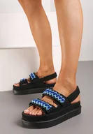 Sandały damskie - Czarne Płaskie Sandały na Grubej Podeszwie Zapinane na Rzepy Tivita - miniaturka - grafika 1