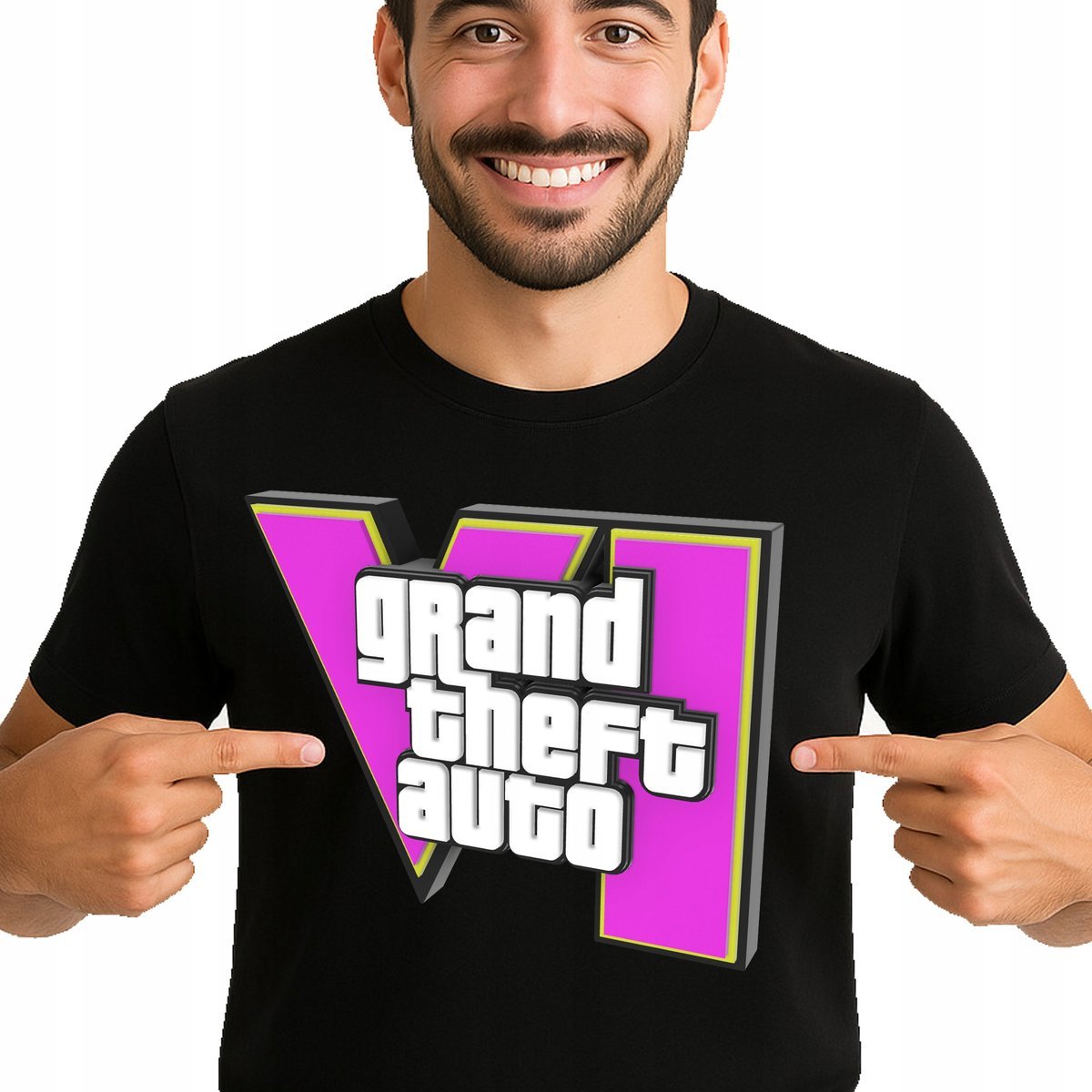 3497 KOSZULKA MĘSKA GTA VI GRAND THEFT AUTO 6 NADRUK 3D LOGO XXL CZARNA
