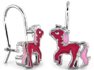 Srebrne kolczyki 925 różowe koniki na biglu - Biżuteria dla dzieci - miniaturka - grafika 1