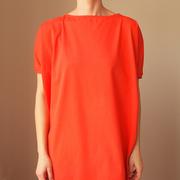 Sukienki - Sukienka krótki rękaw asymetria Pomarańczowa - miniaturka - grafika 1