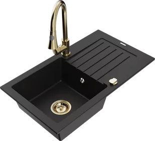 Mexen Pablo zlewozmywak granitowy 1-komorowy z ociekaczem i baterią kuchenną Elia, czarny - 6510-77-670101-50 - Zlewozmywaki z baterią - miniaturka - grafika 1